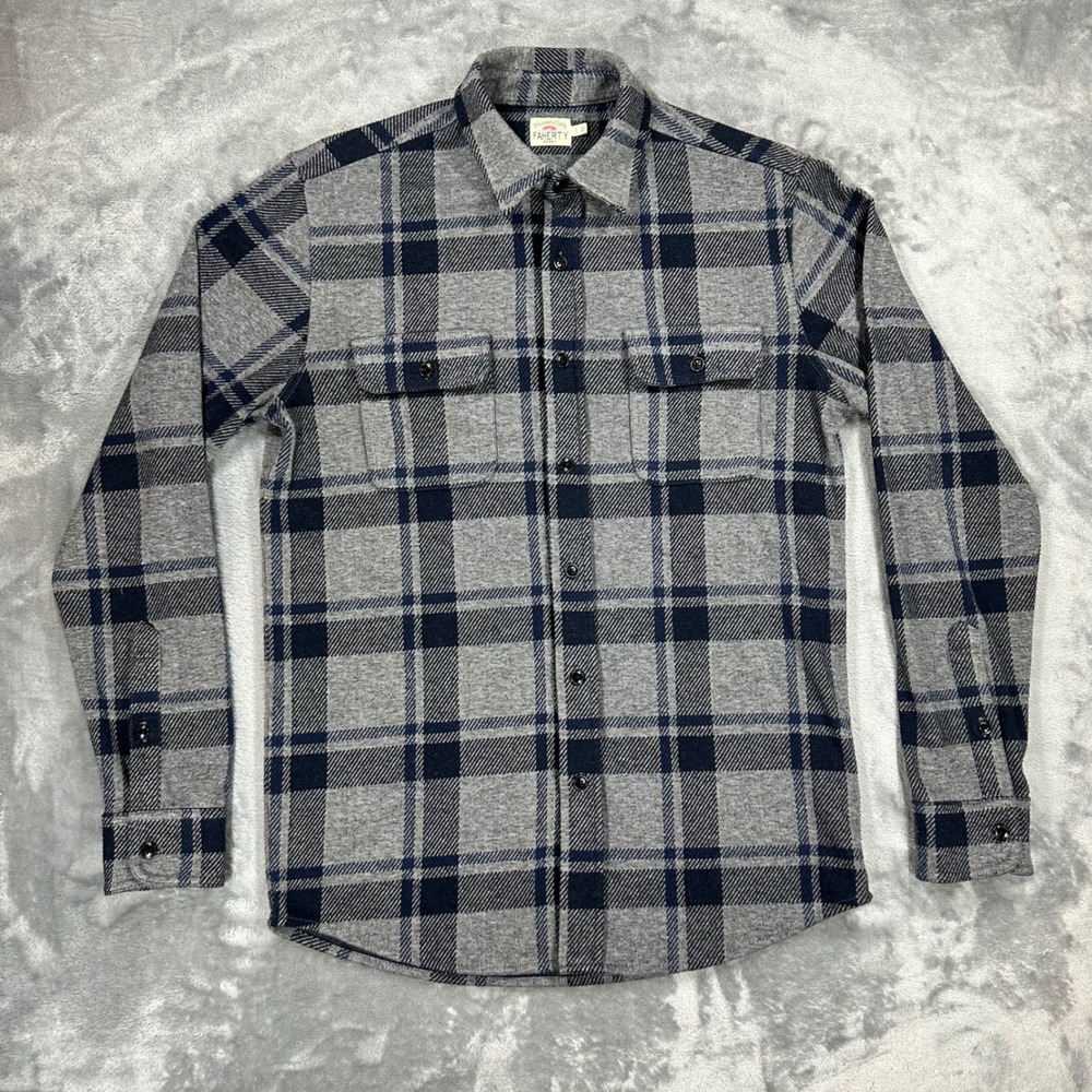 Faherty Mens Movement Flannel Shirt Gray Navy Blue Plaid MXF2201-GSA Small